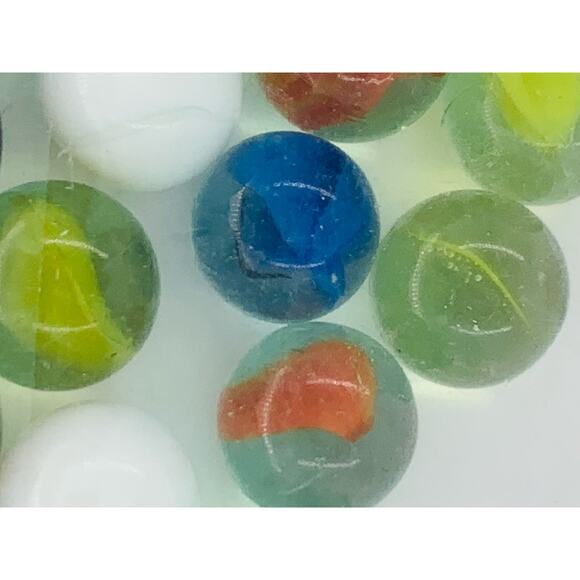 Marbles Lot Vintage Glass White Black Ribbon Clear Green Yellow Blue Red Lot 50 - Picture 4 of 6